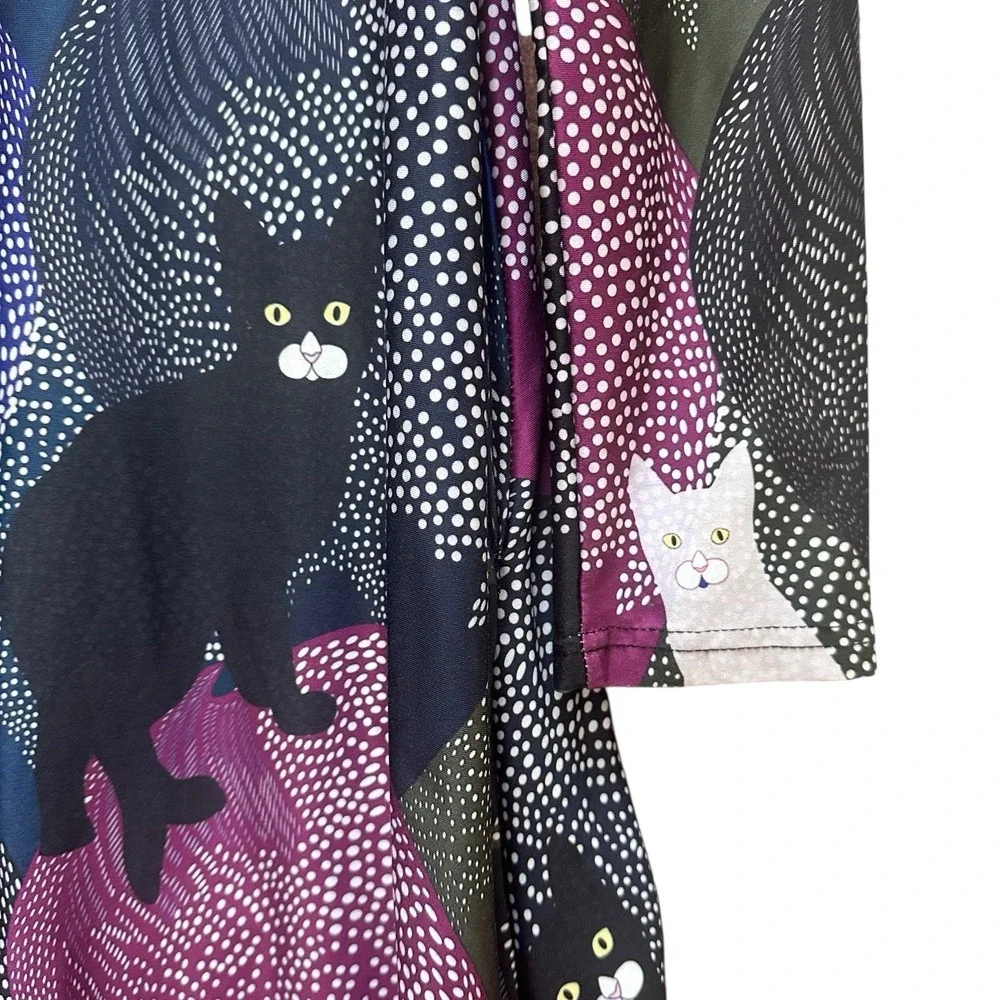 Simply Aster Dress Black Cat Artsy Art to Wear Skater Whimsigoth Stretchy Size S